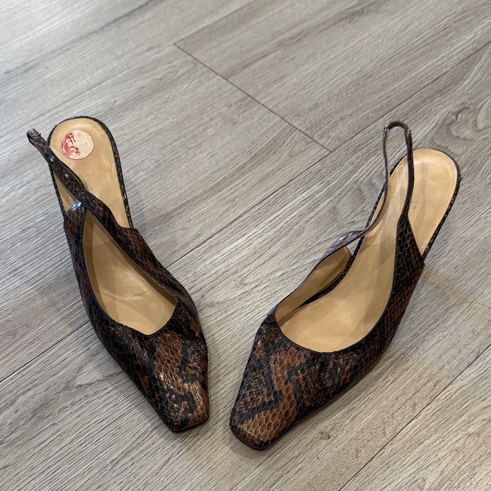 Chic Brown Snakeskin Karine Scott Slingback Heels